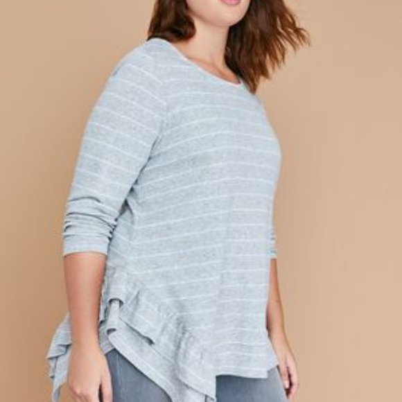 Lane Bryant | Striped Metallic Dot Asymmetrical Ruffle Sweatshirt | 14/16 - Picture 1 of 8